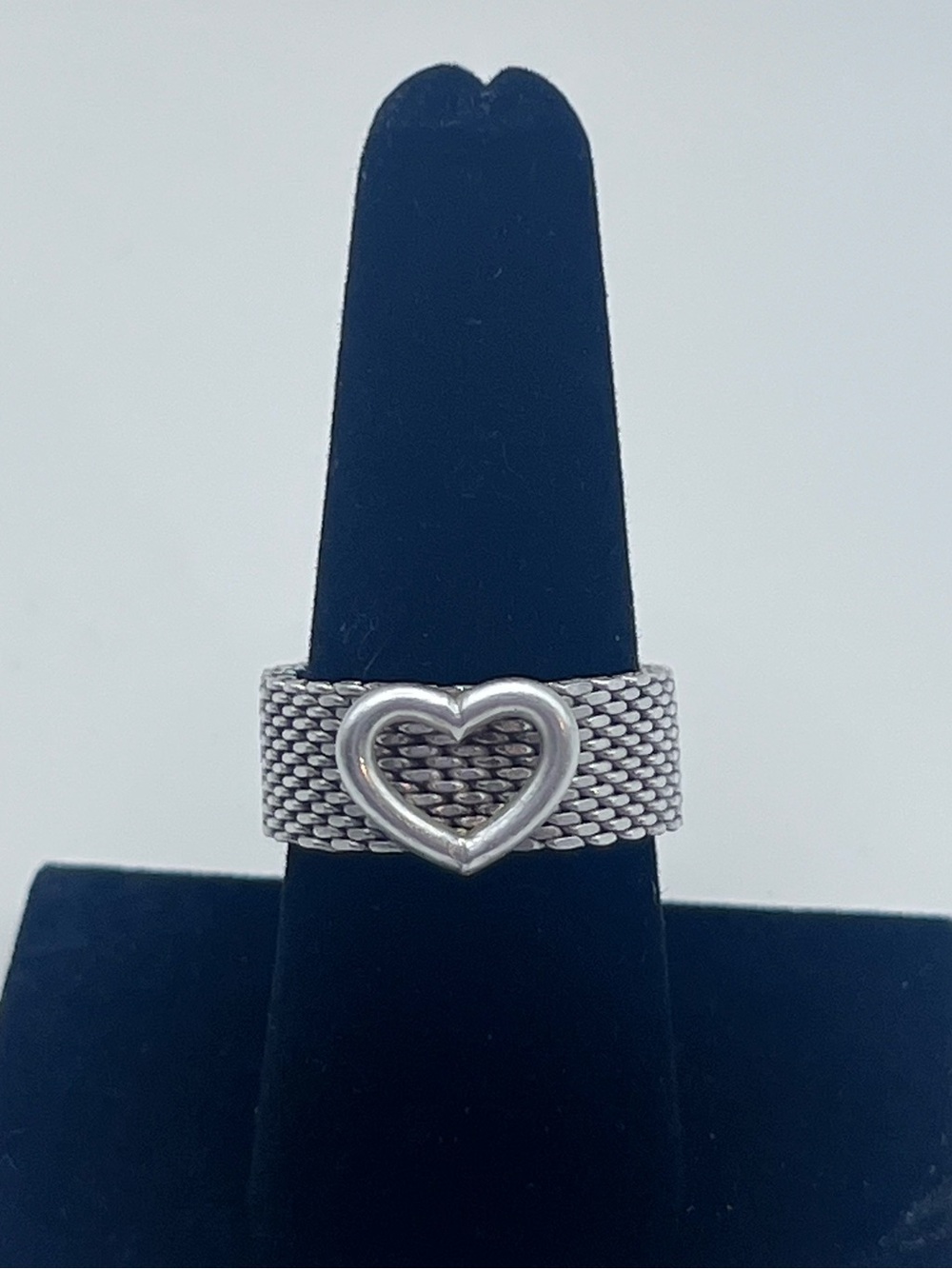Vintage 925 Sterling Silver Wide Mesh Heart Ring Woven Band 7.05g Vintage Style